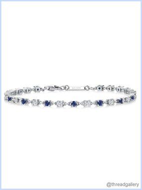 Sterling Silver Tennis Bracelet Created Sapphire Moissanite 7 Inch